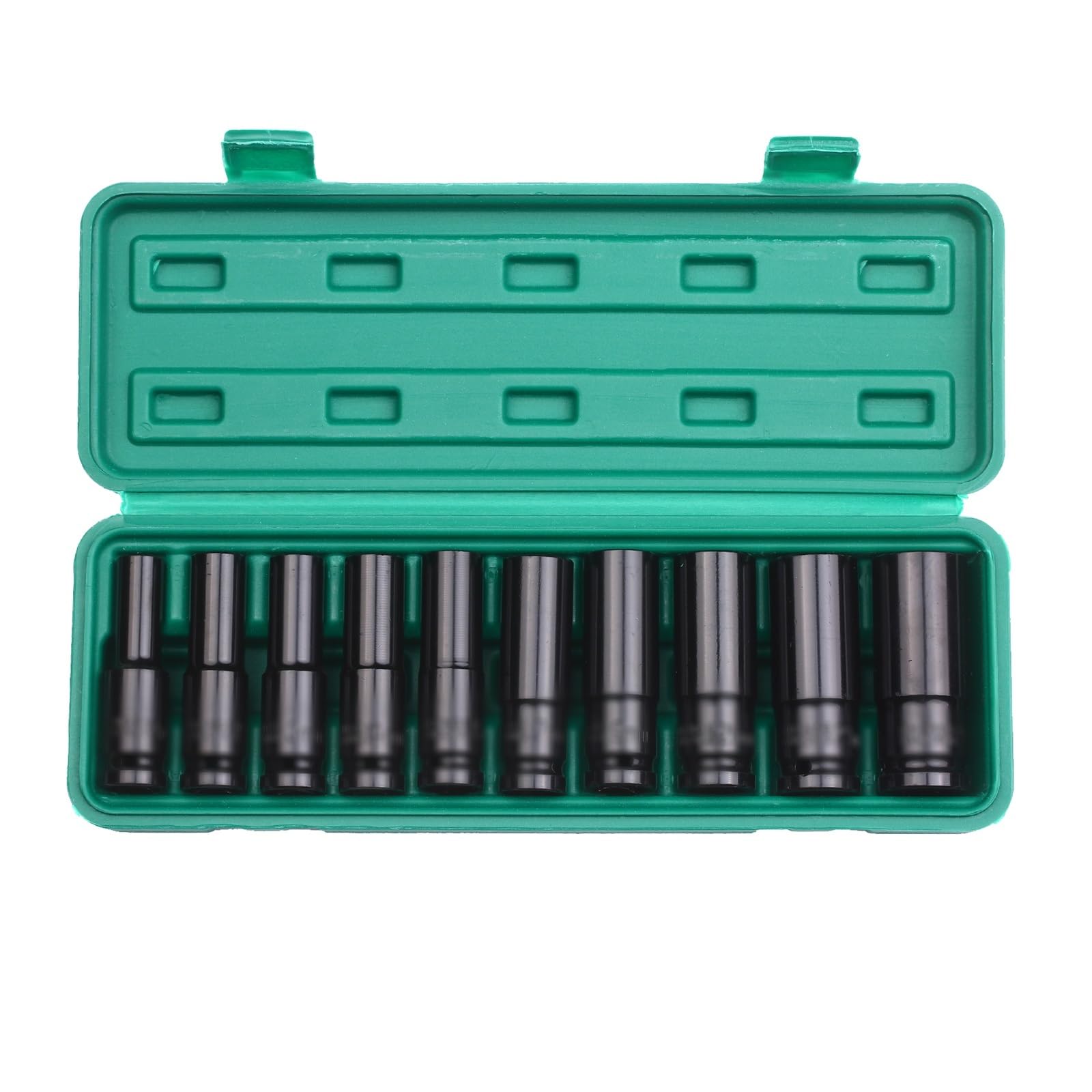 Juego de llaves de impacto de 6 puntos con accionamiento de 1/2 pulgadas, 10 piezas de tamaños métricos, juego de llaves de impacto de acero al carbono de 10-24mm con caja dura de almacenamiento ( Col