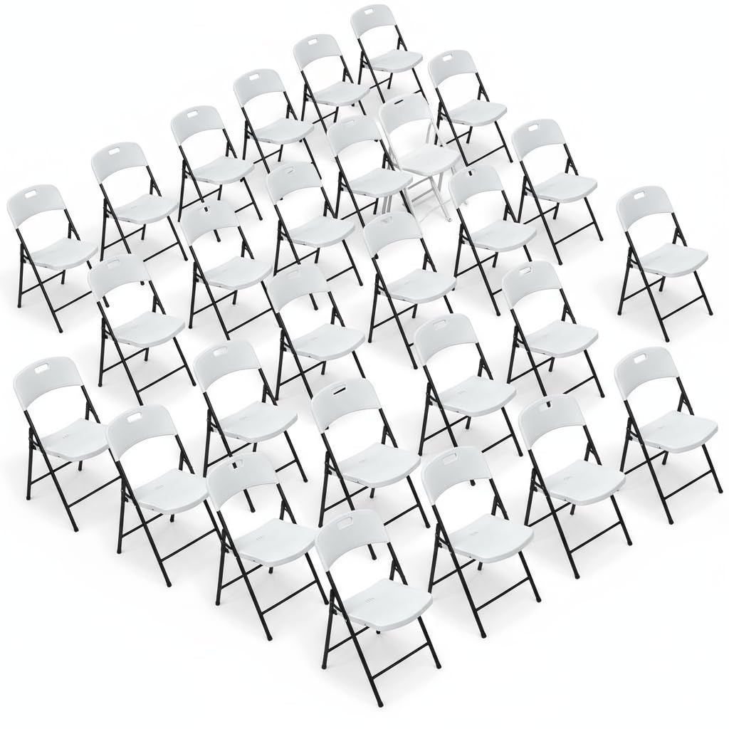 BTEXPERT Thick Folding Chair Portable Plastic Seat Party Chair for Indoor Outdoor Wedding Event Picnic Kitchen Dining Church School White Foldable