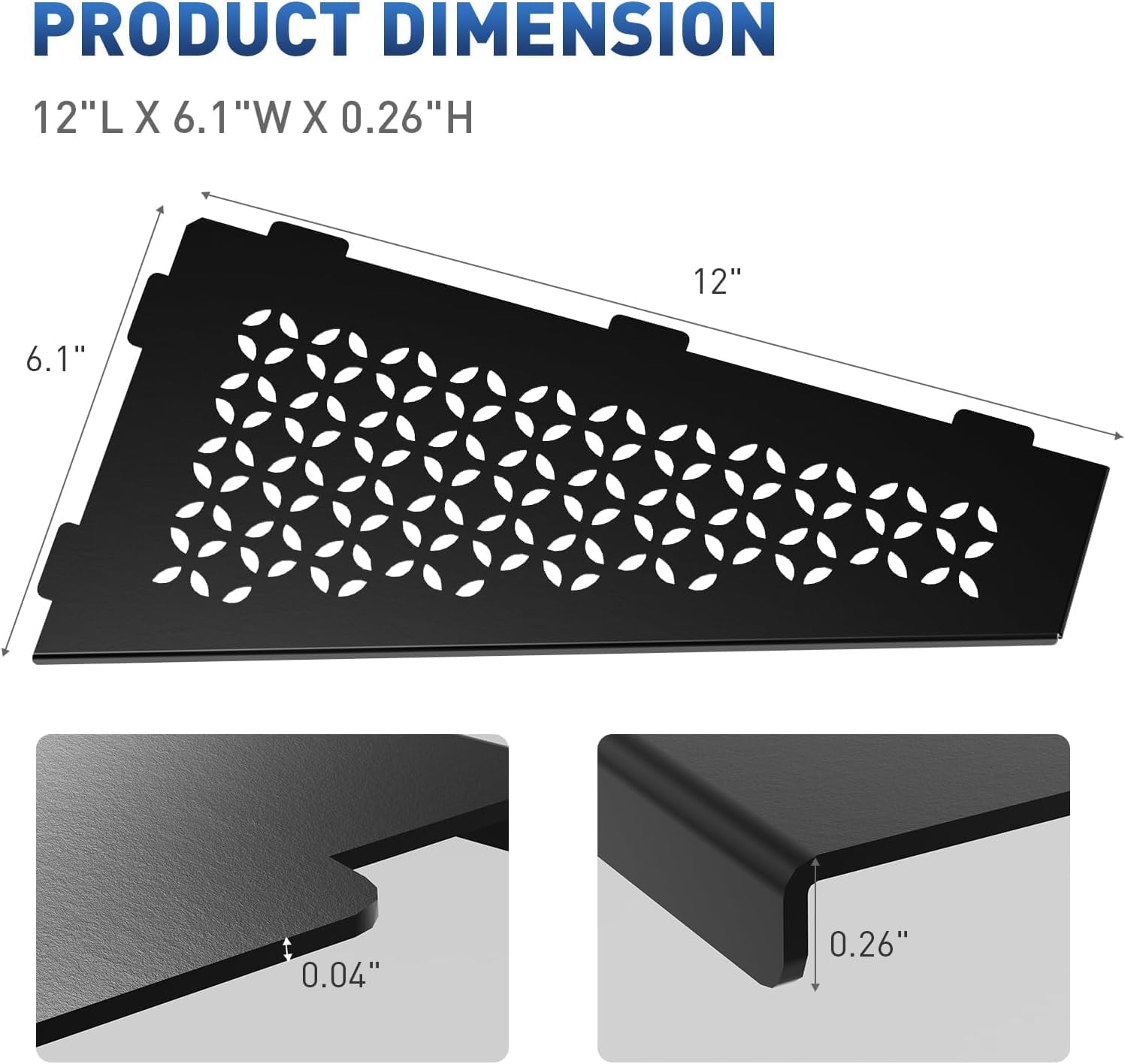 12" Corner Shower Caddy Shelves, 2 Pack Bathroom Shower Shelf for Tiled Wall, Stainless Steel Shower Shelf Organzier for Inside Showe Kitchen Storage Without Hooks & Adhesive (Star Patterns, Black)