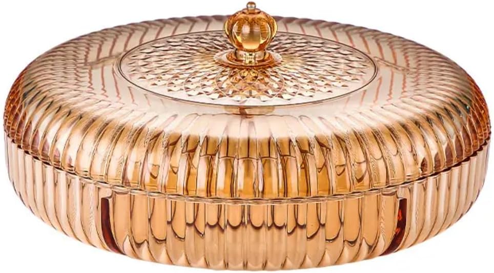 Round Snack Serving Tray with Lid - Divided Serving Dishes Round Appetizer Platter - Removable Dried Fruit Organizer Plate for Candy Crackers Chips for Parties. (Round)