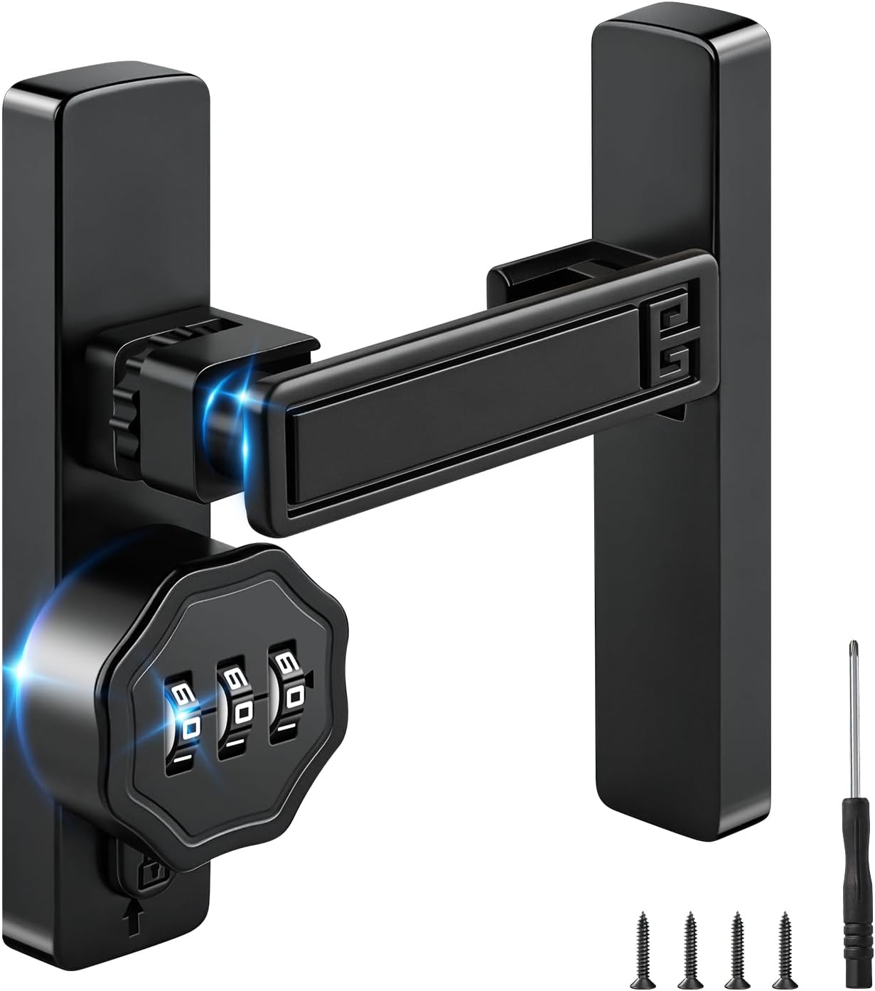 Gate Latch,Keyless Mechanical Combination Latch with 3-Digit Password,90/180 Degree Flip for Gates,Barn Doors,Sheds,Zinc Alloy,Black