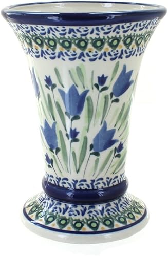 Jarrón pequeño de cerámica polaca con tulipán azul