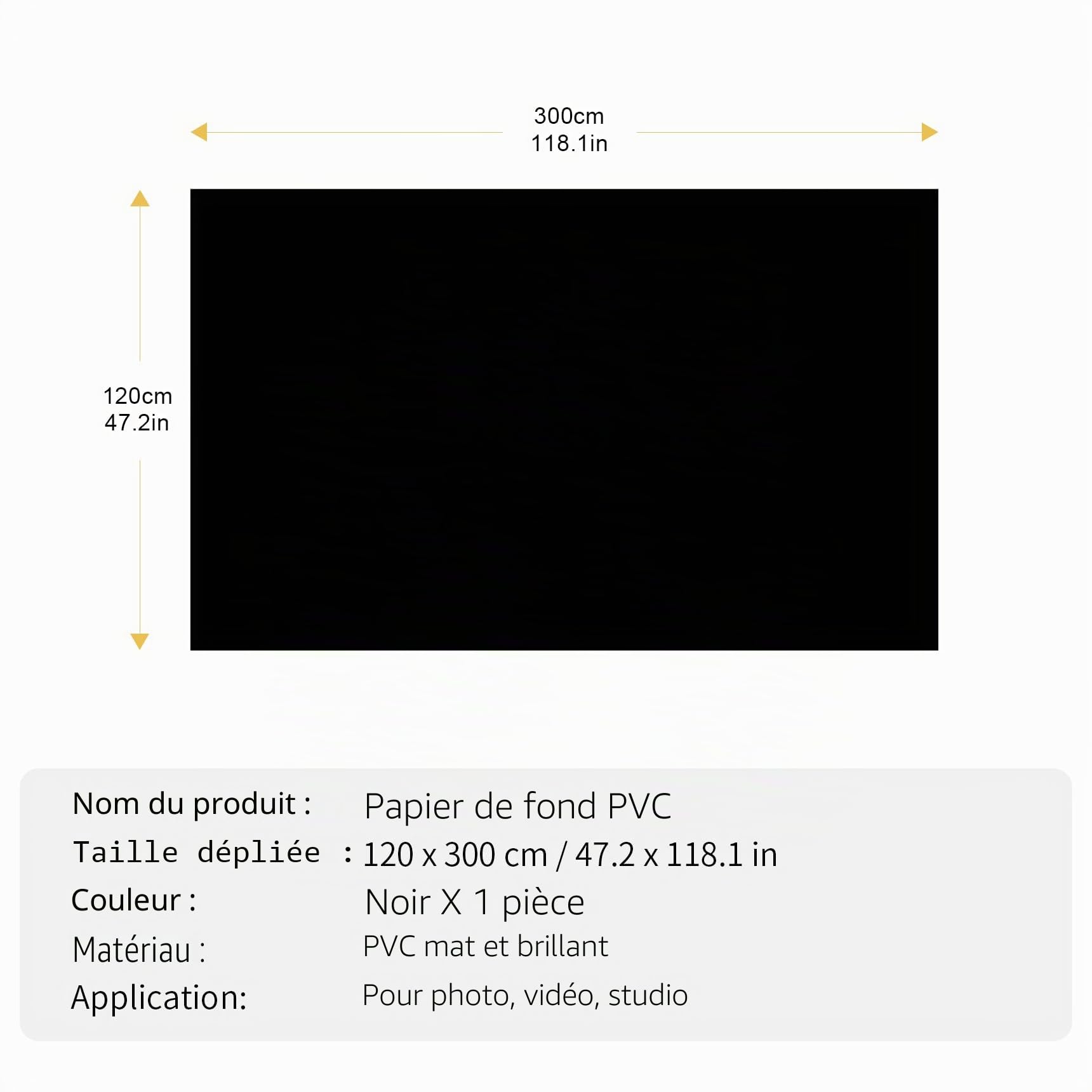 Selens 120 x 300 cm - Fond en PVC Noir - Fond de Photographie - Étanche