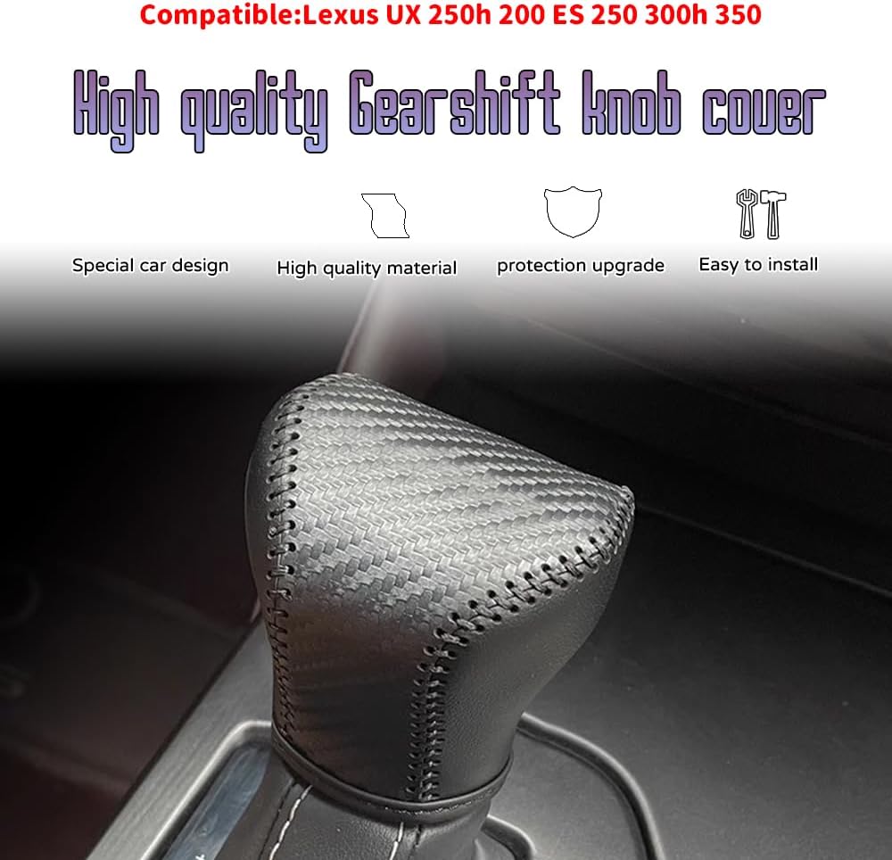 Custom Interior Accessories for Lexus UX 200 UX 250h ES 250 ES 300h ES 350 Leather Car Gear Shift Knob Cover Protector Trim Leather Car Gear Shift Knob Cover Protector Trim(Black Stitching)