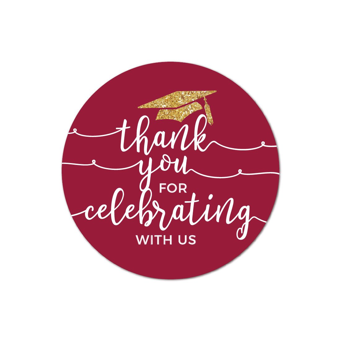 Andaz Press Burgundy Maroon and Gold Glittering, Graduation Circle Labels, Thank You for Celebrating with US, 40-Pack Graduation Stickers Custom Grad