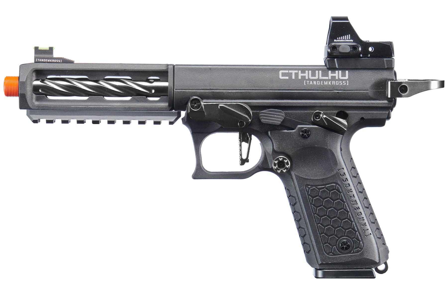 Lancer Tactical Full Auto Tandemkross Cthulhu Gas Blowback Airsoft Pistol with Low Profile MICR Red Dot (Black)