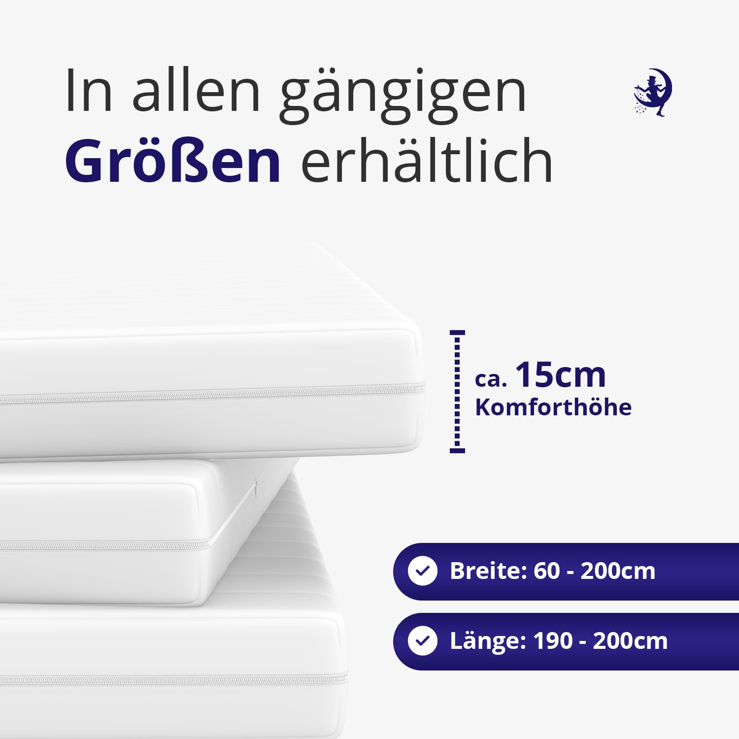 Mister Sandman Matratze Härtegrad H2 & H3 Mittelfest Komfortable Kaltschaummatratze Öeko-Tex Zertifiziert/Orthopädische 7 Zonen Bett Matratze Höhe 15 cm Rollmatratze (140x190)