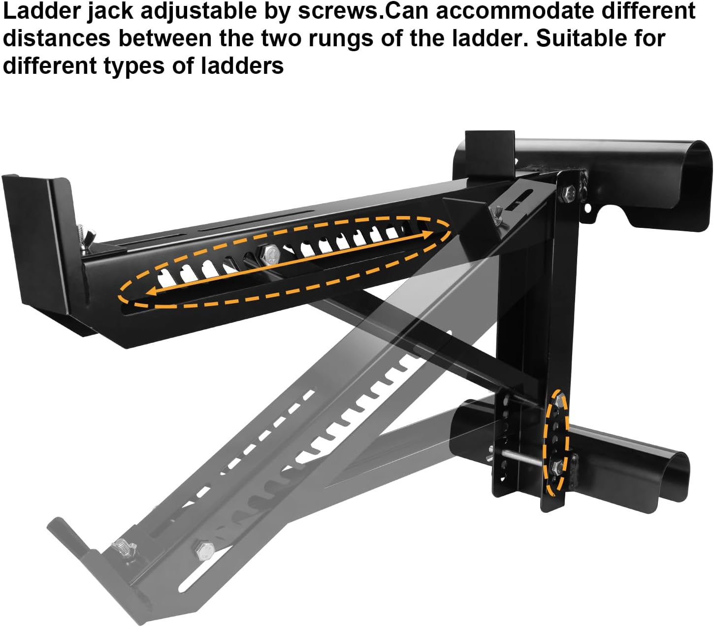 Ladder Jacks Bracket Extension, 2 Pack Adjustable Scaffold Bracket, Two-Rung Short Body Extension, Withstand 250 LBS, 2PCS for Working 20 inch Stage, Upgraded Platform Accessories, 1 Pair, Black