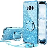 Galaxy S8 Case, Glitter Cute Phone Case Girls with Kickstand, Bling Diamond Rhinestone Bumper Ring Stand Sparkly Luxury Clear Thin Soft Protective Samsung Galaxy S8 Case for Girl Women - Blue