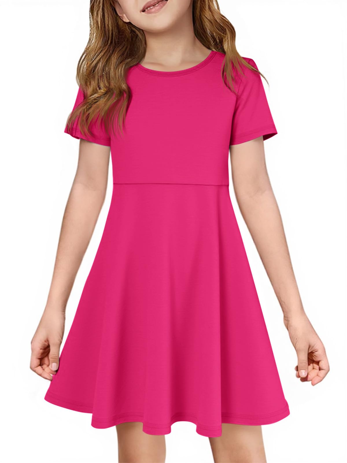 Imily Bela Girls Summer Short Sleeve Dress A Line Swing Basic Skater Twirl Party Dresses 5-14 Years