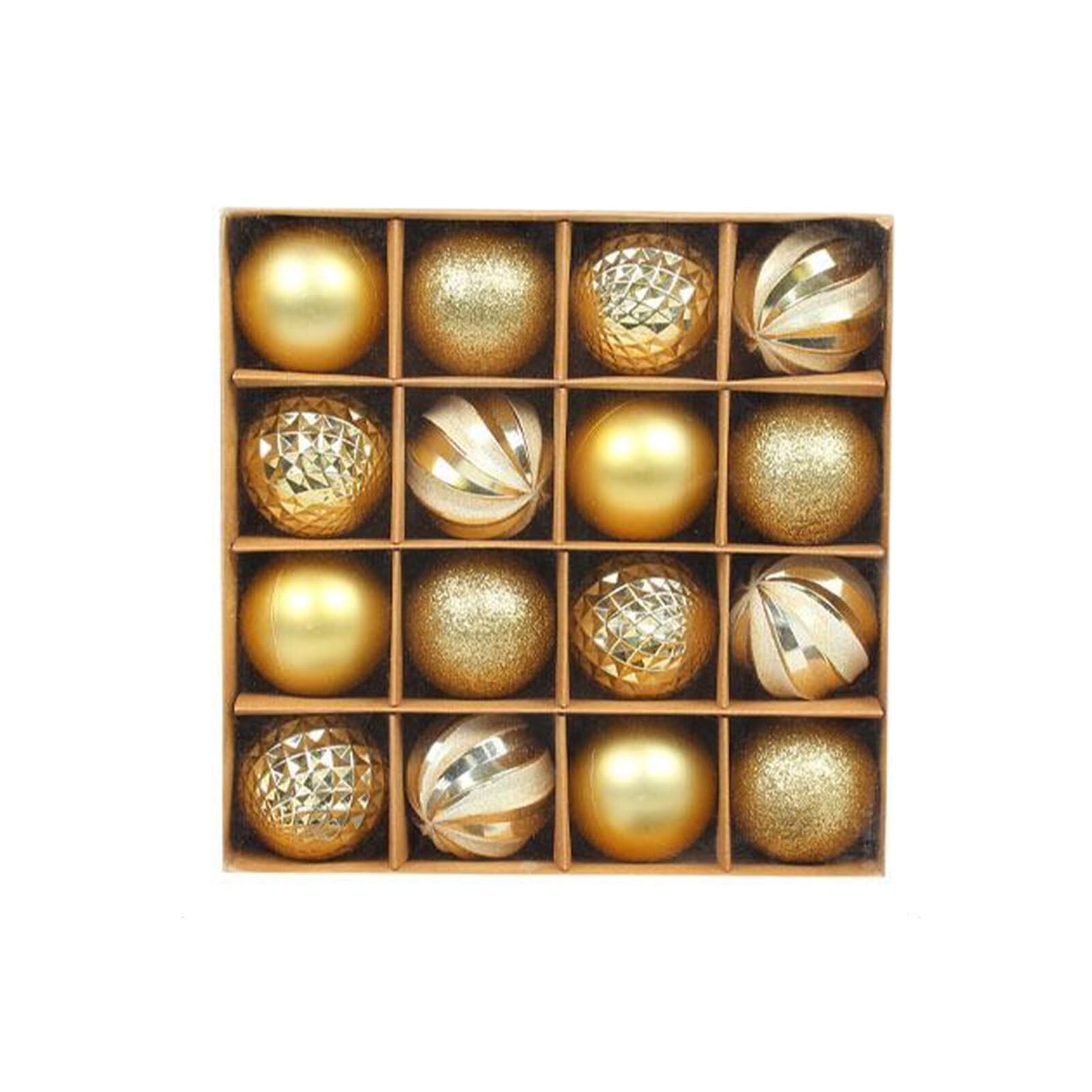 BEALIFE 16 Uds Decoraciones navideñas Blancas 16 Uds Conjunto de Joyas de Bolas para decoración del hogar Adornos navideños Adornos de plástico para árboles de Navidad, Oro
