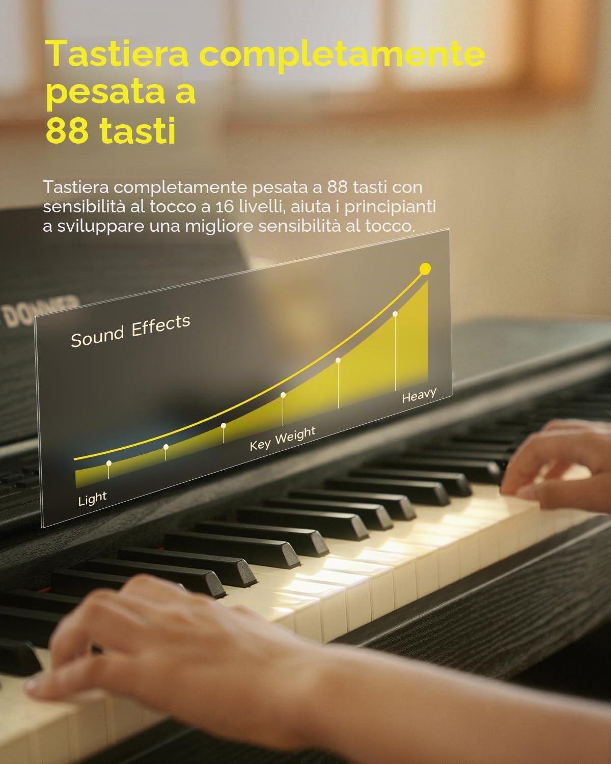 Donner DDP-95 Pianoforte Digitale 88 Tasti Pesati per Principianti, Connessione Wireless, Registrazione, 11 * 5 cm LCD, 600 Toni/Ritmi, 3 Modalità di Insegnamento del Pianoforte, Nero