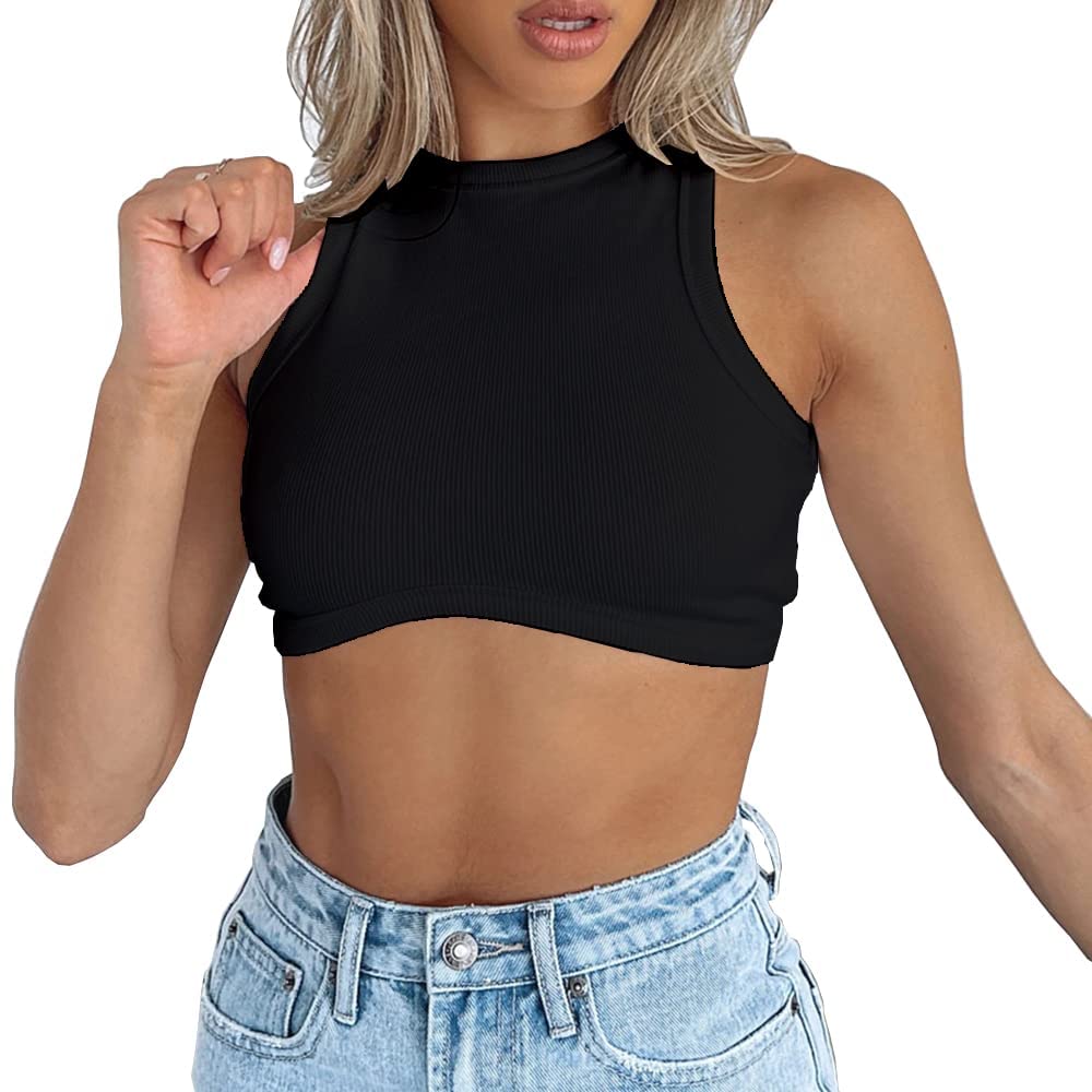 AirMood Womens Sexy Rib Knit Cropped Cami Tops