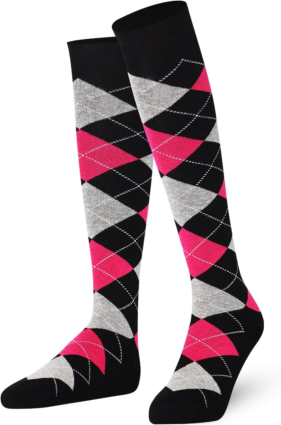 Knee High Socks for Women and Men - Breathable Combed Cotton Seamless Toe Argyle Unisex Long Socks - Casual Knee Length Golf Socks