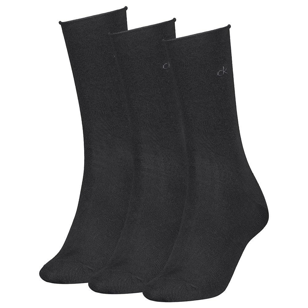 Calvin Klein Women's Black/Black 3-Pack Classic Roll-Top Socks,  2/2.5/5/4.5/4/3.5/3 Eur Size 35-38