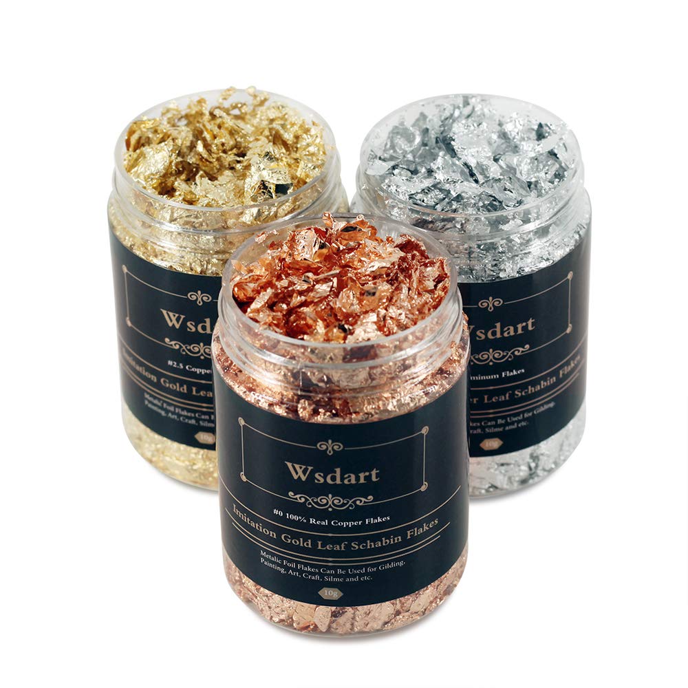 Wsdart Gilding Flakes Set - 30 Grams Metal Leaf Color 2.5 Imitation Gold, Silver, Colo 3