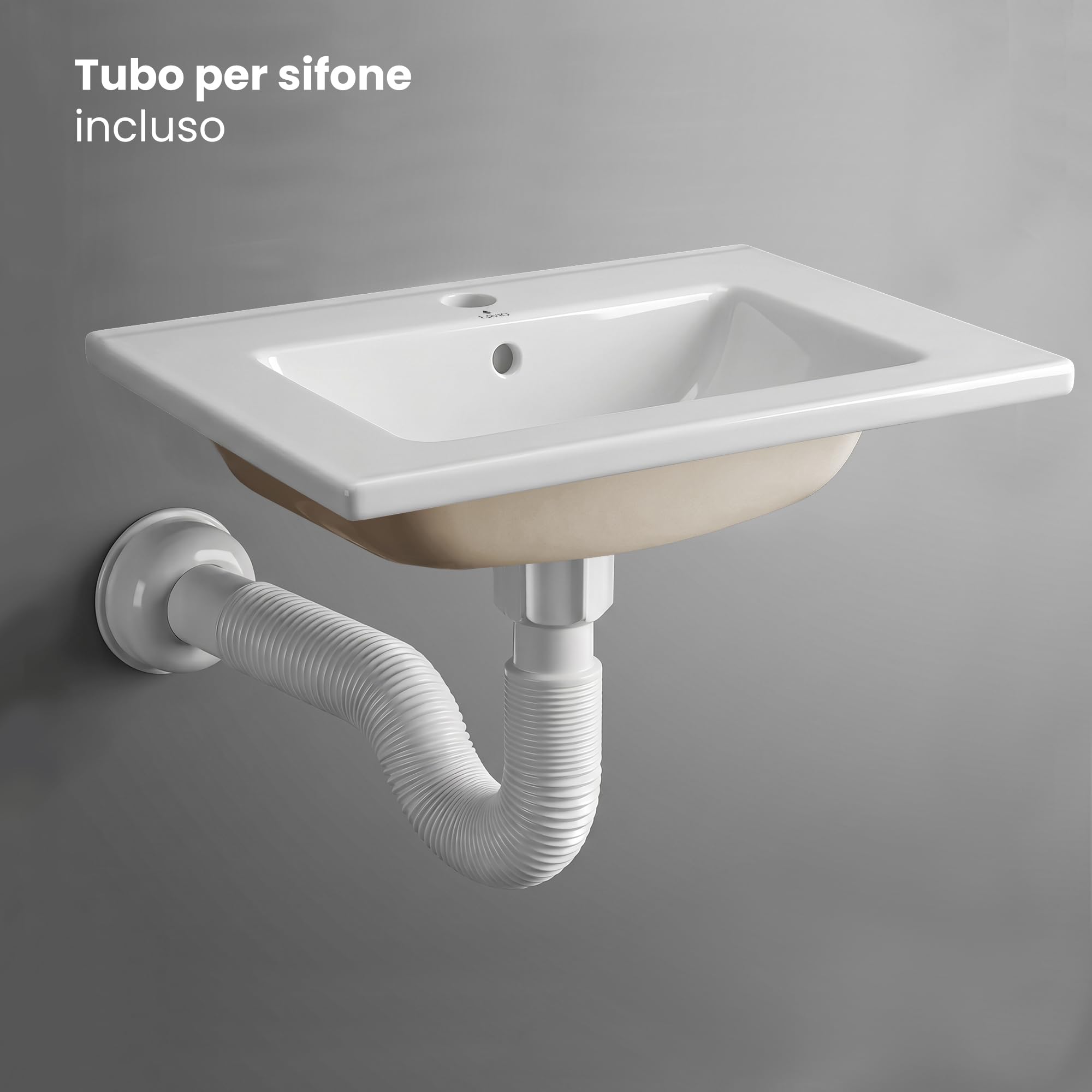 AKORD Lavabo da Incasso NORDIS Rettangolare in Ceramica per Mobile Bagno, 61x46,5x17 cm, Bianco Lucido