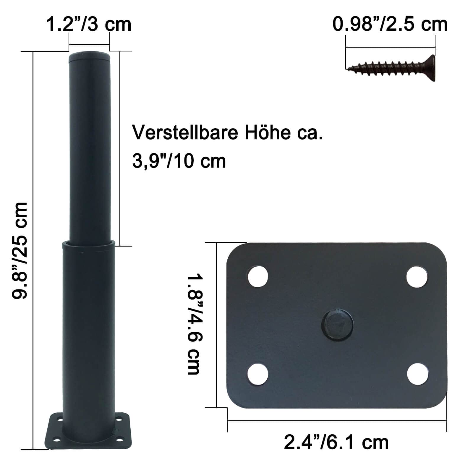 4 stuks verstelbare meubelpoten, 18-33 cm, hoogte bedvoet van metaal, robuuste kastpoten, belastbaar tot 400 kg, universele keukenstandaard met schroevendraaier en schroeven, voor bank, tafel, stoel