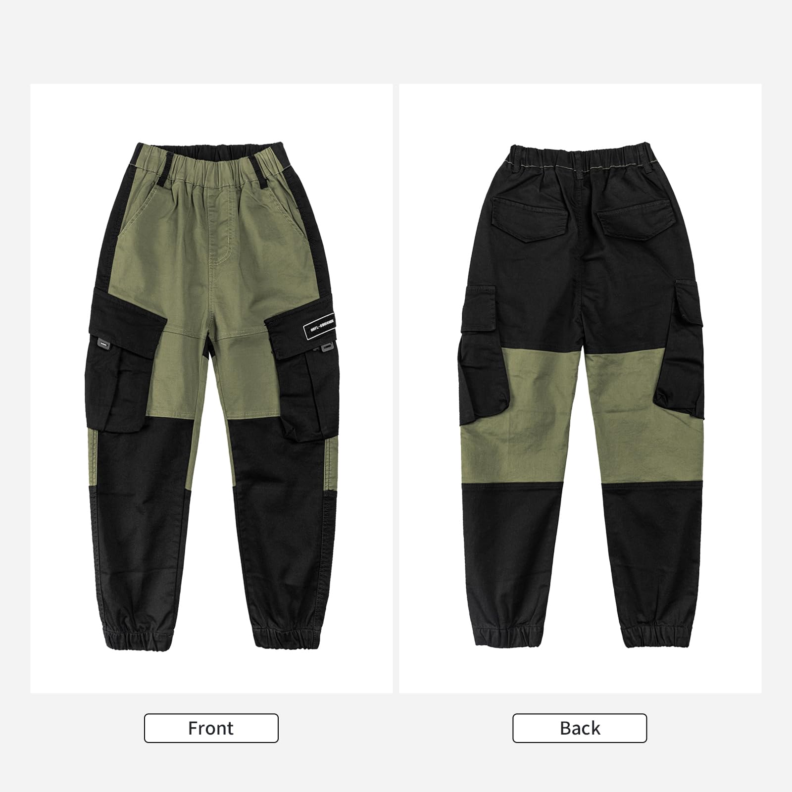 Rolanko Pantalones cargo casuales para niños, cintura elástica, para senderismo, para exteriores, 4-14 años, D2-Army Black, 8-10
