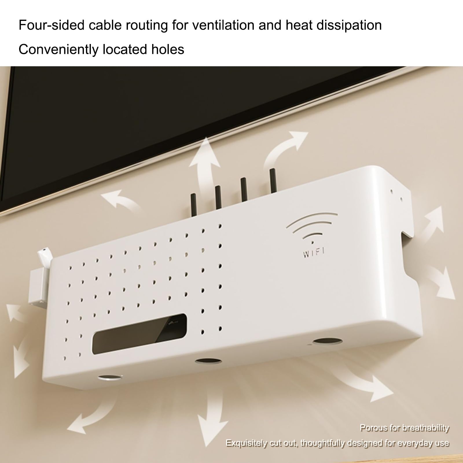 Étagère murale pour routeur WiFi - Boîte de rangement pour routeur et fils - Élégante entrée - Blanc - 60 x 20 cm
