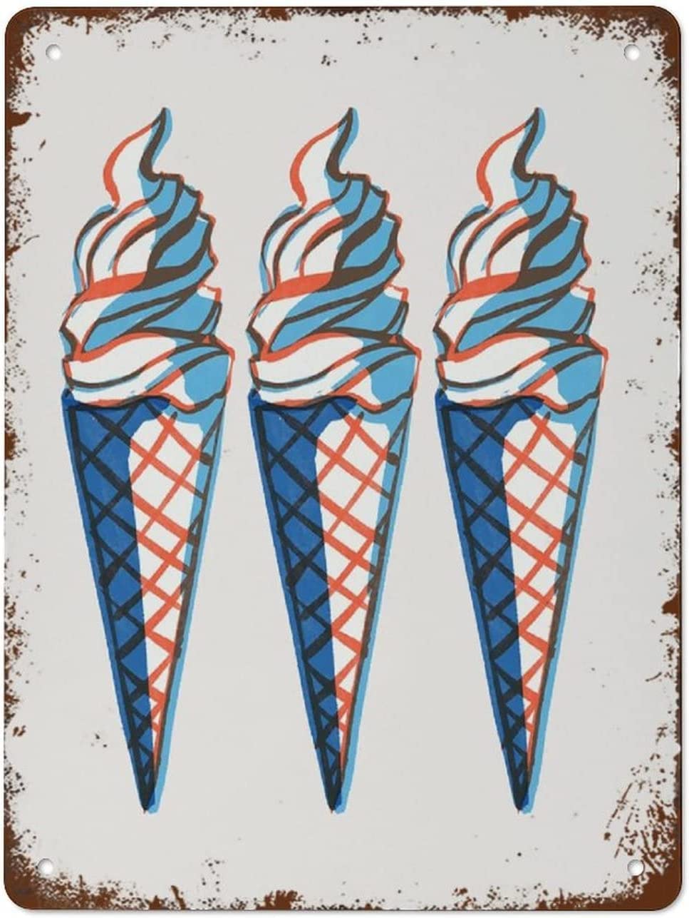 Ice Cream Cone Print Fourth of July Printable Wall Art July th Decor Retro American Summer Poste Retro Nostalgic Metal Tin Sign Mother's Day Sign 8x12 Inch