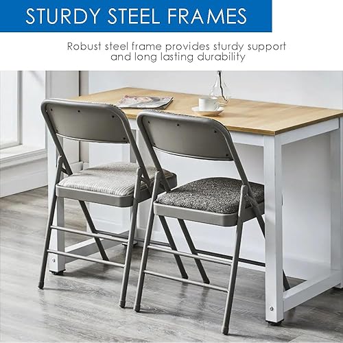 Miniatura 7 de EZONE (2 sillas plegables de tela con respaldo de cojín acolchado, silla plegable de acero de metal, silla plegable acolchada de espuma ligera