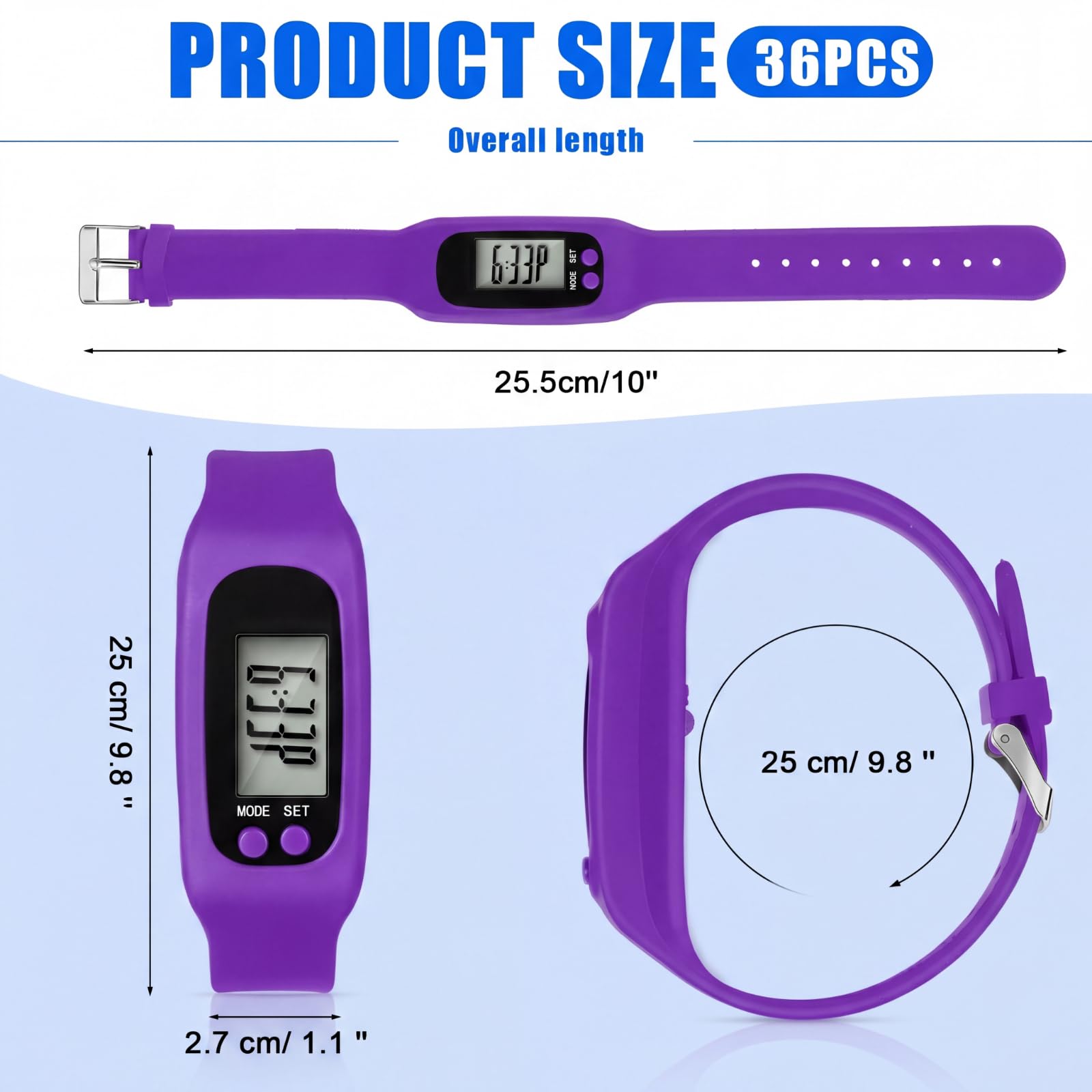 Geyoga 24 podómetros para caminar pasos y millas, reloj podómetro de silicona, pulsera para correr, contador de pasos para quemar calorías y contar pasos