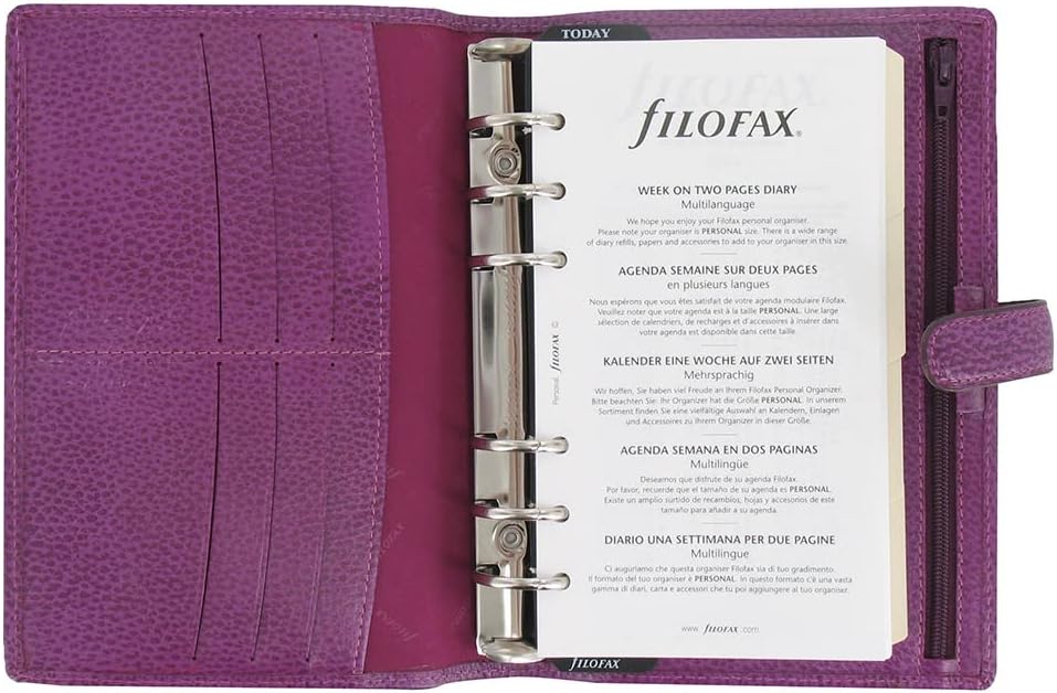 Filofax Personal Finsbury raspberry full grain leather organiser, Ivory/Transparent