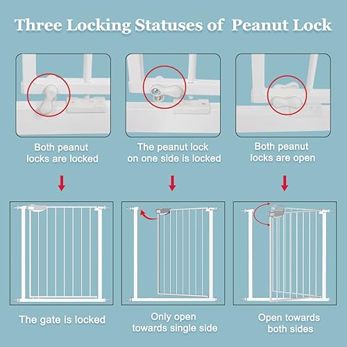 Miniatura 3 de WAOWAO Triple Lock - Puerta para bebé, extra ancha, 57.87-62.59 pulgadas, con cierre automático, seguridad de metal blanco, para perros, cachorros,