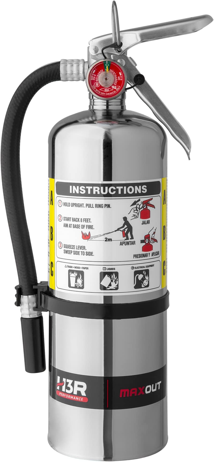 MaxOut 5lb ABC Fire Extinguisher for Vehicle, Marine & Home Safety | Car, Truck, Off-Road, UTV, RV, Boat | Refillable Dry Chemical | Mounting Bracket | UL Listed, USCG Approved | 5.0 lbs Chrome