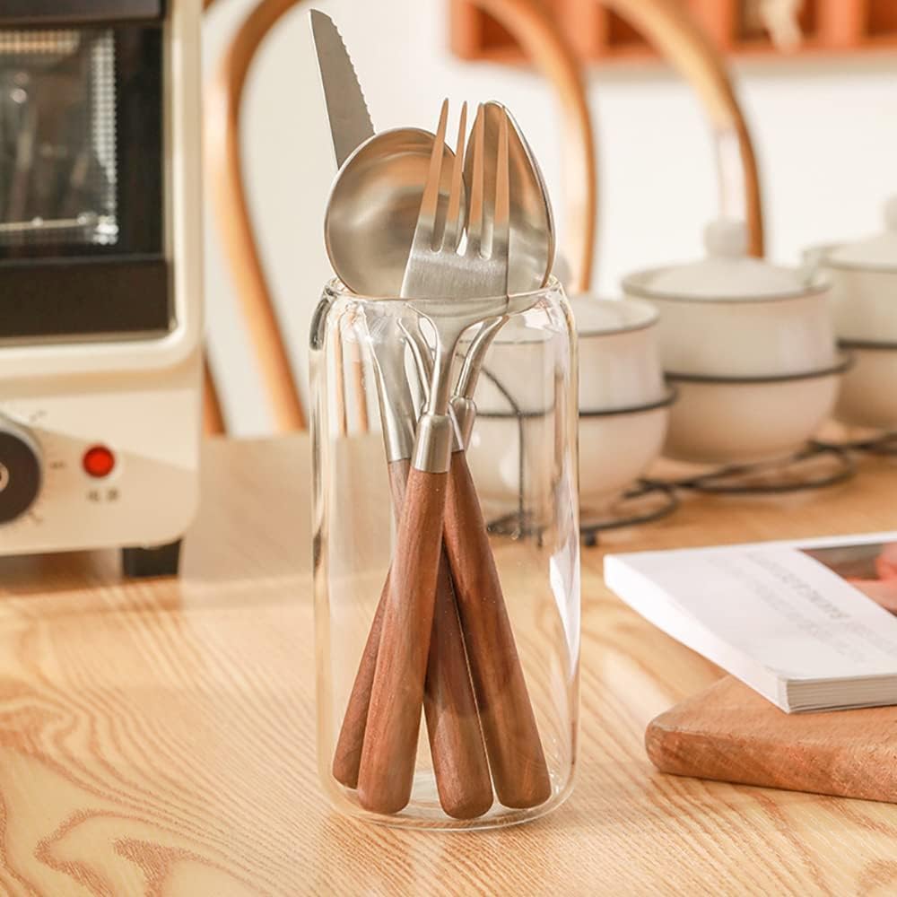 10-teiliges Besteckset Aus 18/10-edelstahl Mit Holzgriffen, Bestehend Aus Messern, Gabeln Und Löffeln. Rustikales Holzbesteck Für Küche, Haushalt, Hochzeit Und Silver 24 Piece Service for 6