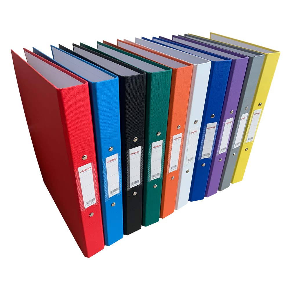 Pack of 10 A4 Assorted Colour Paper Over Board Ring Binders by Janrax