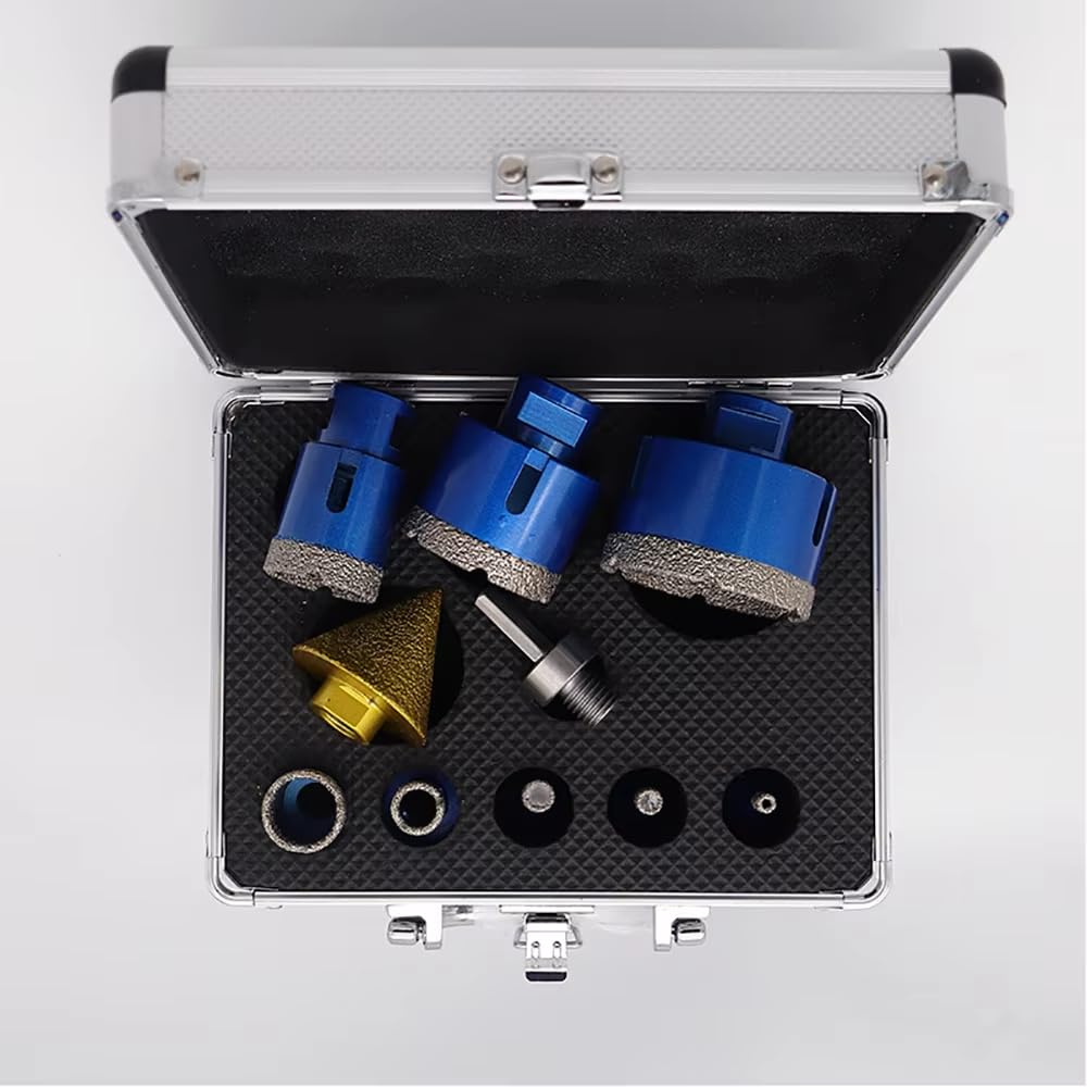 Juego de Brocas de Diamante Soldadas M14 con Chaflán Escalonado para Amoladora Angular, Piedra, Azulejos y Cerámica Kit de Sierra de Corona para Perforación en Seco/Húmedo de 6-65MM