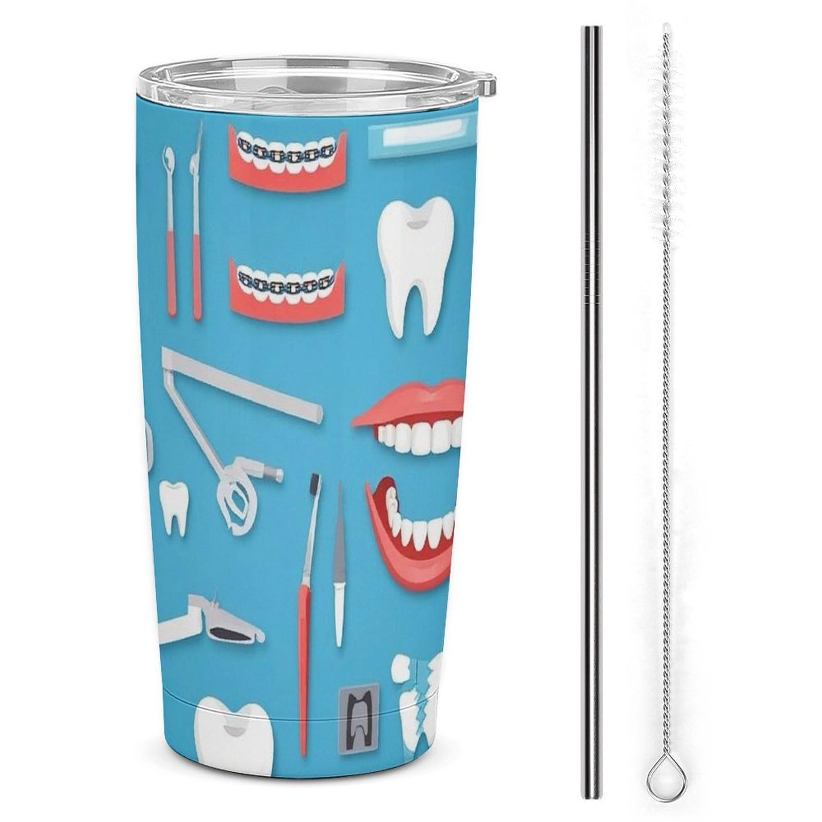 Thermos à café étanche cadeau original bleu motif dentaire pour dentiste et assistant