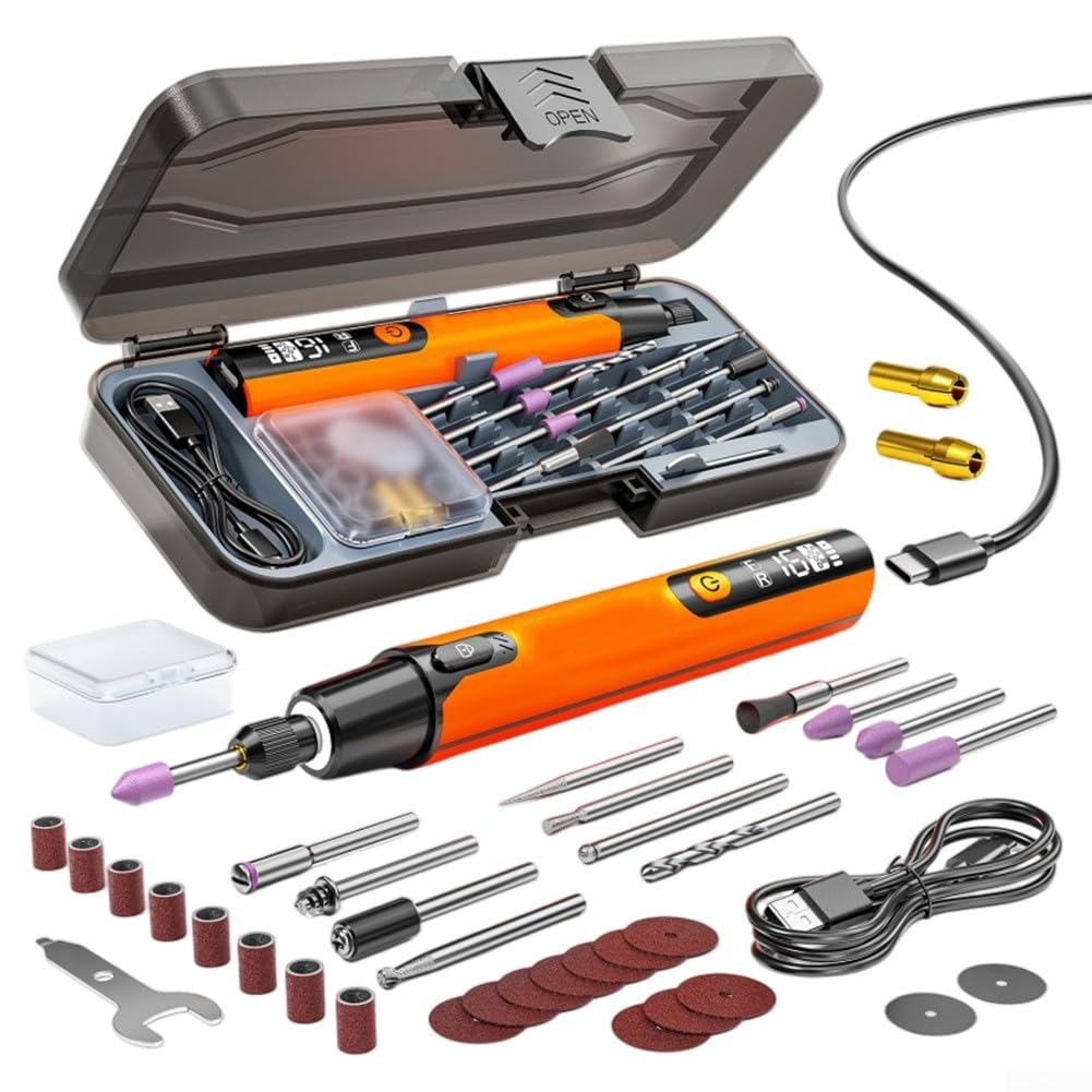 Strumento rotante senza fili con display LED, 30 accessori multiuso, set arancione