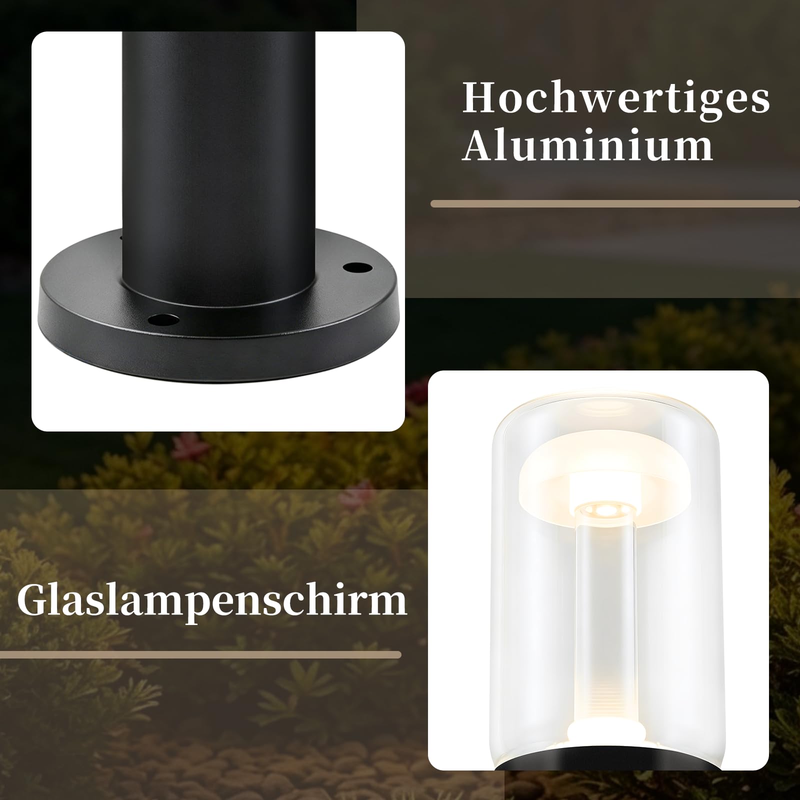 Glitzerlife LED Wegeleuchte Außen Gartenleuchte 4ER Pollerleuchte 40cm | IP65 Wetterfest Glas Wegelampe Schwarz 10W 3000K Wegbeleuchtung Außenleuchte für Garten Rasen Hof Weg Terrasse Balkon Deko