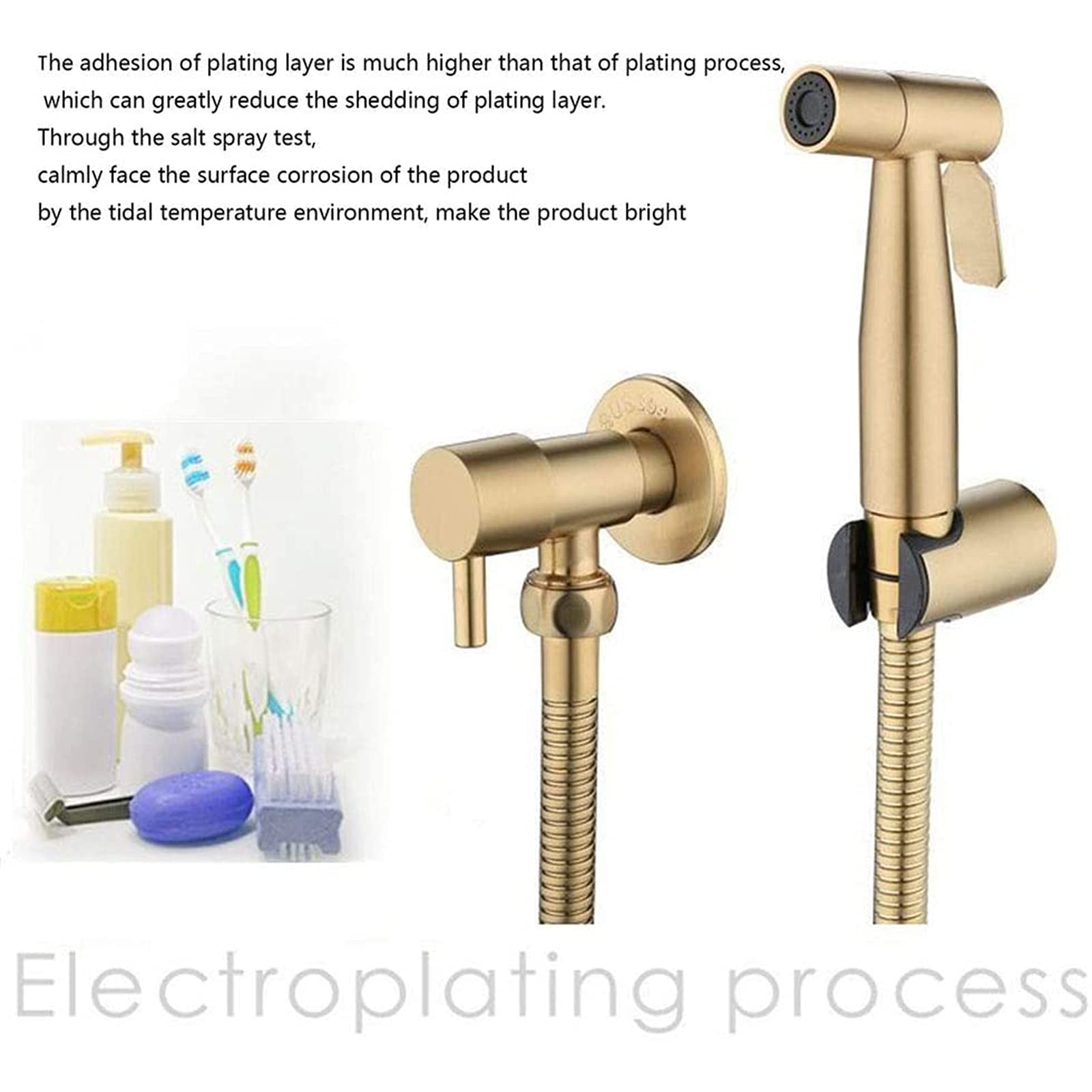 Spruzzatore per Bidet Portatile per WC, Kit spruzzatore in Acciaio Inossidabile 304, Maniglia Singola, Bidet Portatile per WC per Bagno per Animali Domestici, igiene Personale, Oro Spazzolato