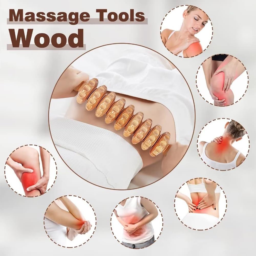 NEWFUN 5 in 1 Maderotherapie Set,Anti Cellulite Massagegerät Holz, Massageroller Faszienrolle Gua Sha Becher Massage Set,Strafft die Haut, für Nacken, Beine, Rücken, Stress Abbauen und Entspannung