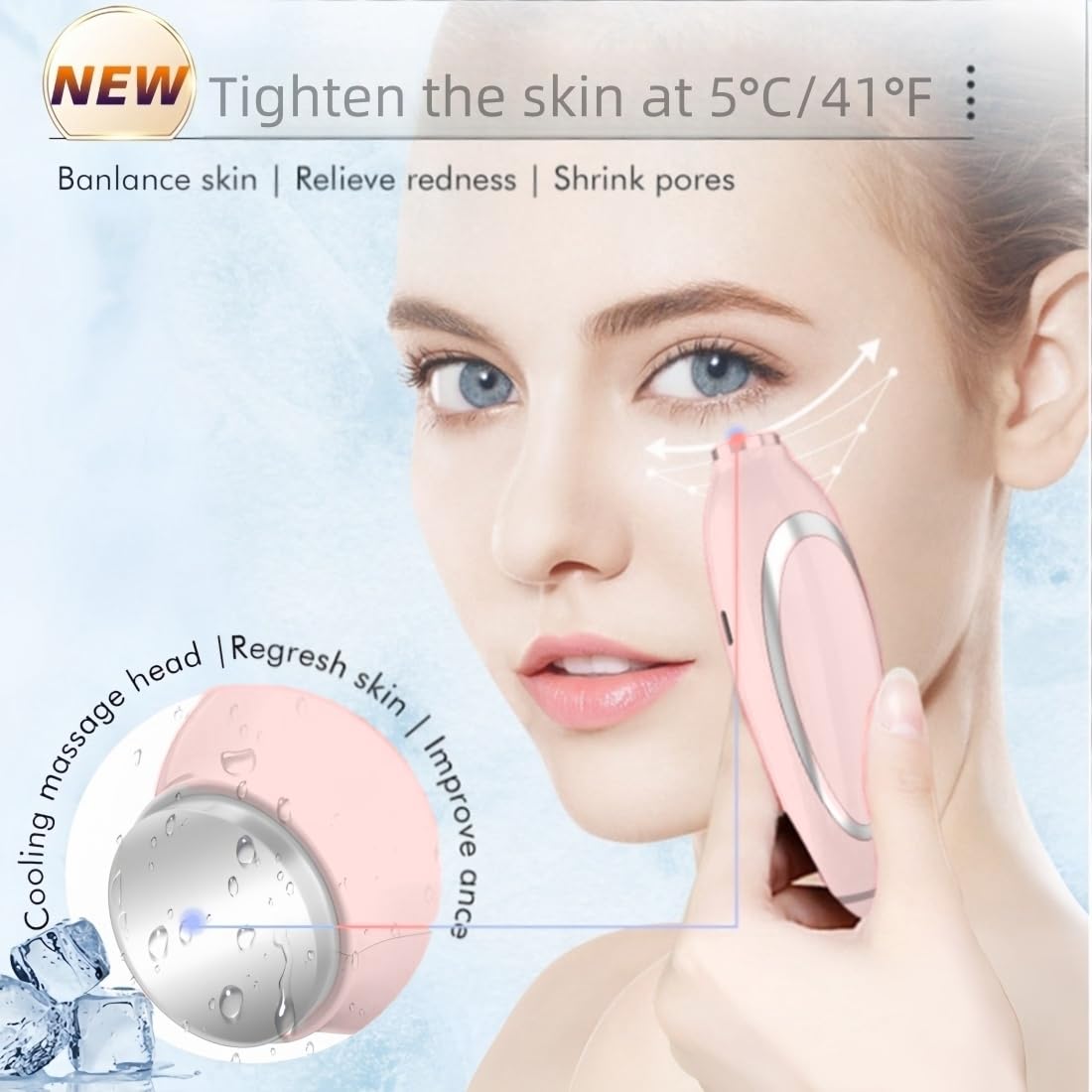 Masajeador facial y de cuello, terapia de luz roja para cara y cuello, vibración, refrigeración y funciones térmicas para el cuidado de la piel, dispositivo masajeador facial antienvejecimiento