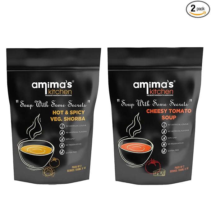 Combo Of Hot & Spicy Veg. Shorba + Cheesy Tomato 100 Grams (Pack Of 2) | Instant Soup Mix Powder | Ready To Cook | No Artificial Flavour & Colour | Gluten Free | Non GMO | Healthy Soup