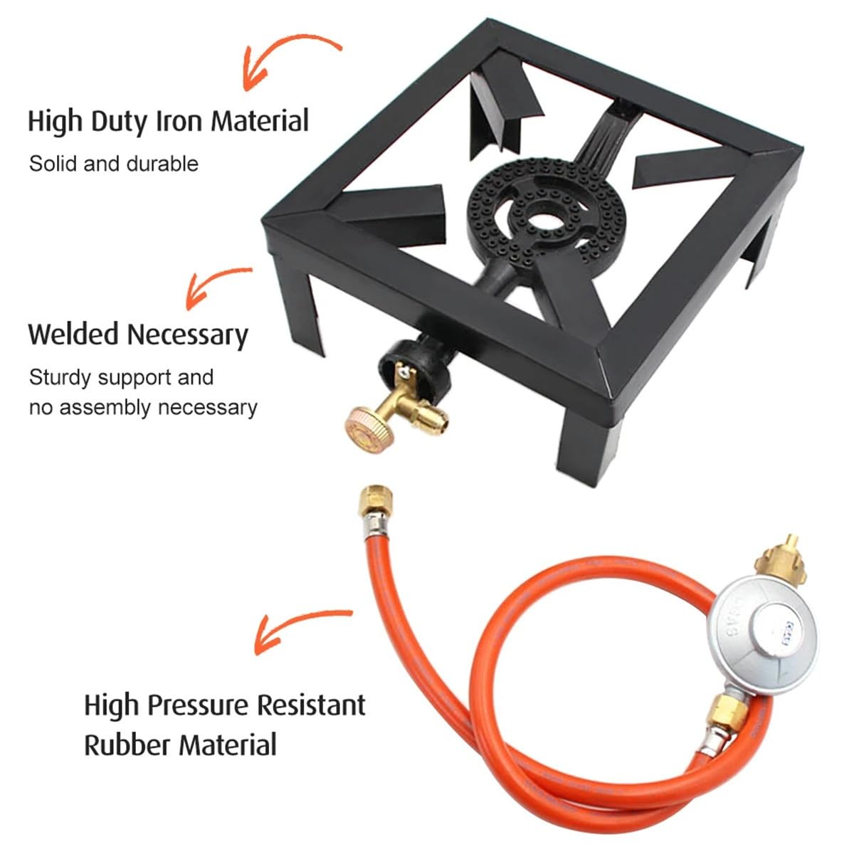 Estufa de gas portátil de 8 kW para exteriores, con manguera reguladora ajustable de 0 a 20 psi, para patio, camping, barbacoa (EURO)