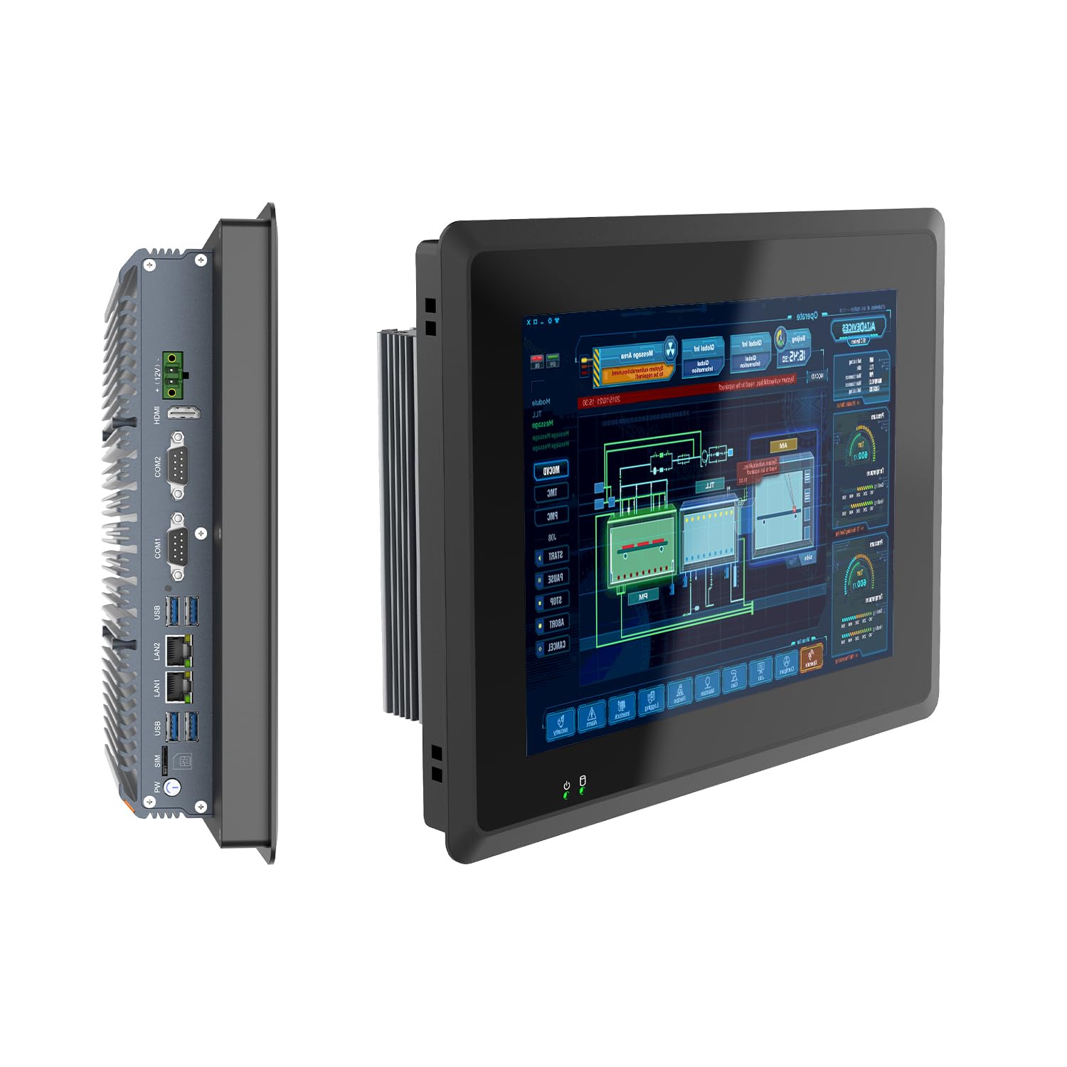 10.4" Panel PC industriale senza ventola, computer con pannello touch screen Windows 10, avvio automatico all'accensione, 2xLAN, HDMI, 6xUSB, 2xRS485, 4xRS232, 8*GPIO (I3-7100U 16 GB+1 TB)