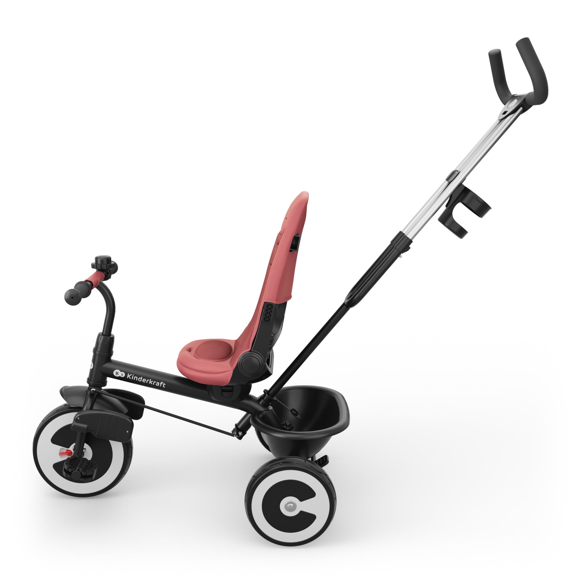 Kinderkraft Aston 2 Pro Triciclo Evolutivo, Bicicleta Sin Pedales, Bicicleta Bebe, para Niños, Cinturón, con Accesorios, Portavasos, Cesta, 9 Meses a 25 kg, Rosa