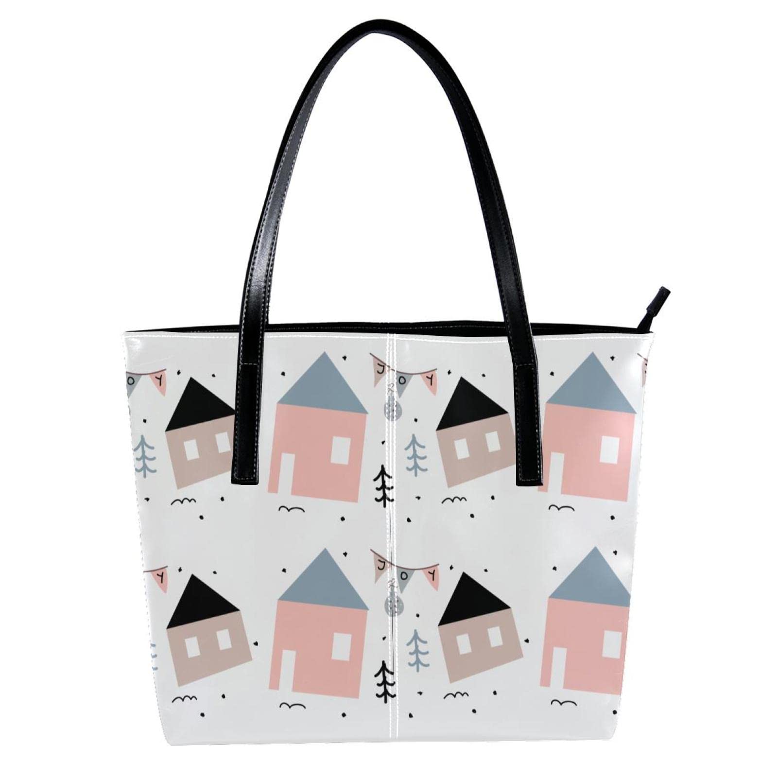 Bolso de mano personalizado con patrón de casa de vacaciones de piel sintética, Varios colores