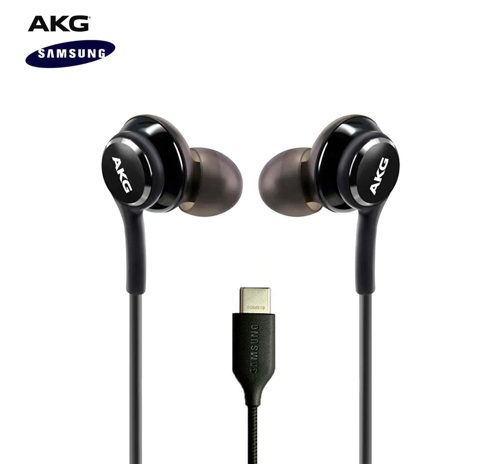 ElloGear 2020 Earbuds Stereo Headphones for Samsung Galaxy Note 10, Note 10+, Galaxy S10, S9 Plus, S10e - Designed by AKG - Braided Cable with Microphone and Volume Remote Type-C Connector - Black