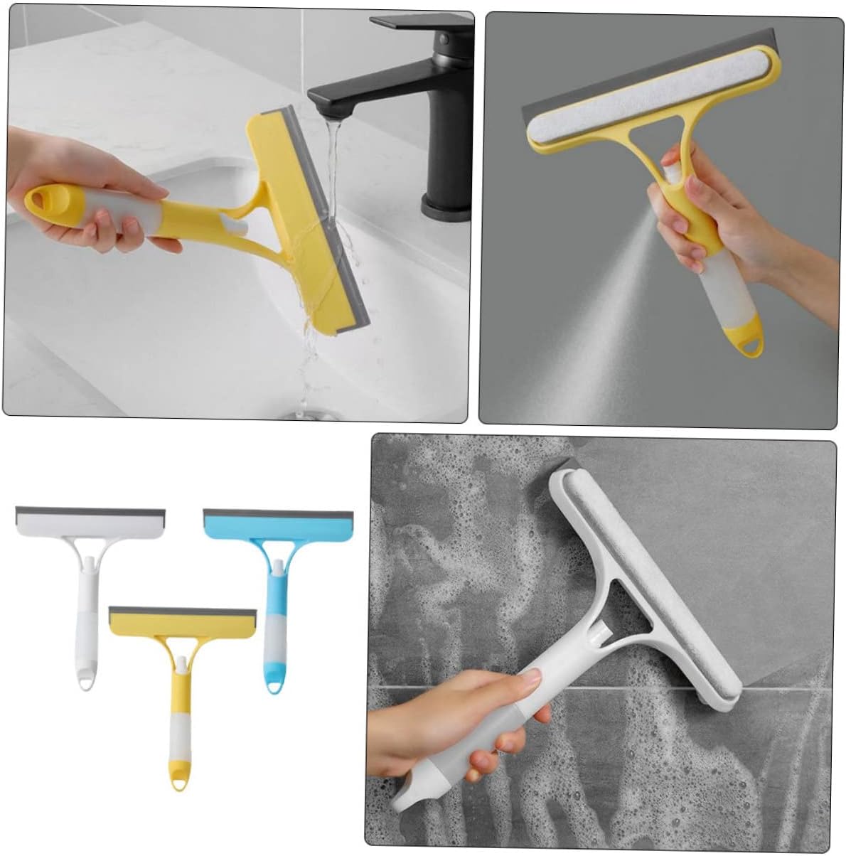 3Pcs Multi-Purpose Window Squeegee with Built-in Sprayer Ergonomic Handle for Glass Shower Doors Car Windows and Bathroom Cleaning Material
