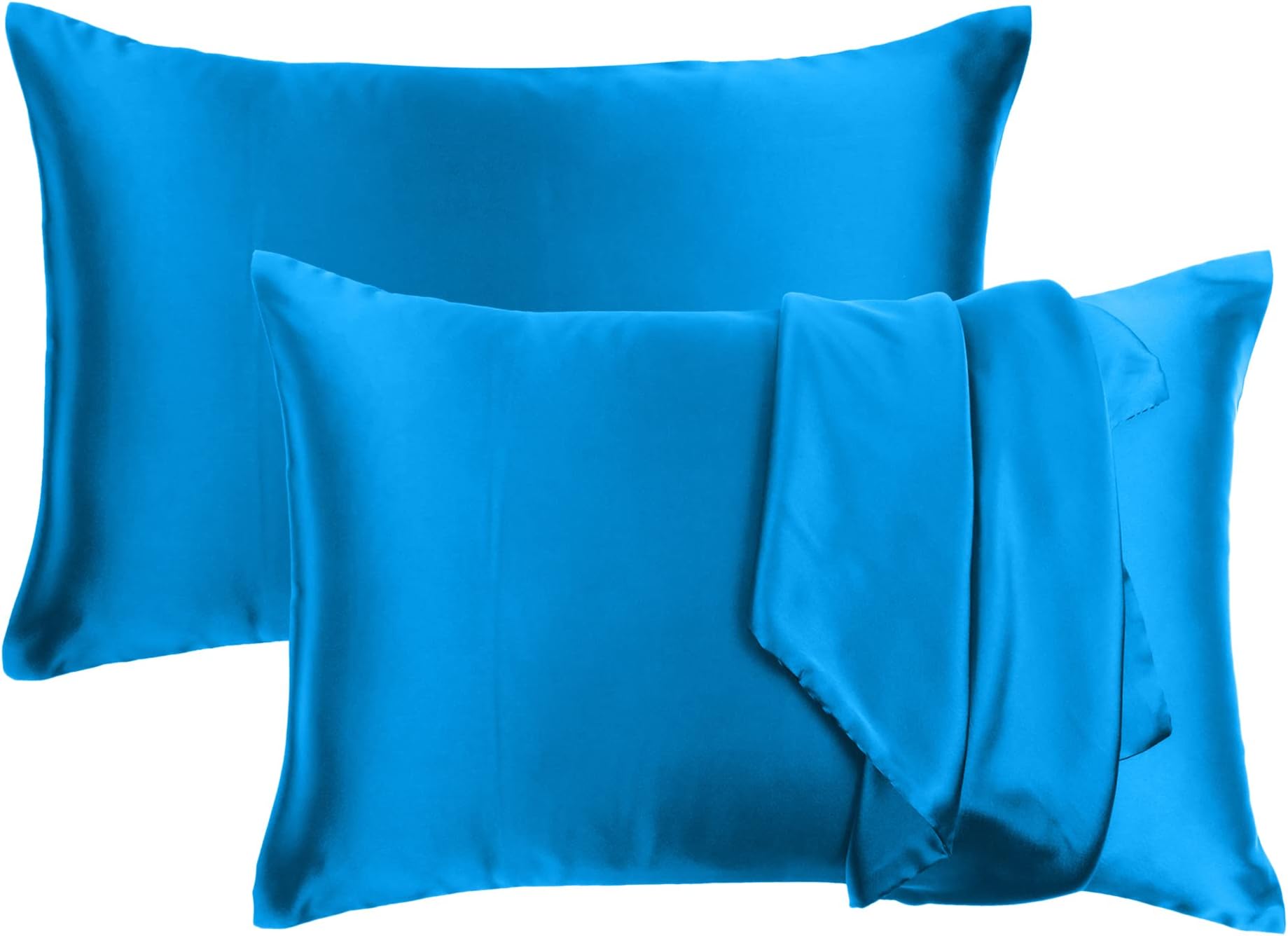 Riara Satin Silk Pillowcase Pillow Case Covers with Envelop Closure for Hair and Skin Home Bed Decor Set of 2 Pillowcase Free 3 Pc Scrunchie (King Size (20"x40"), Blue Aster)
