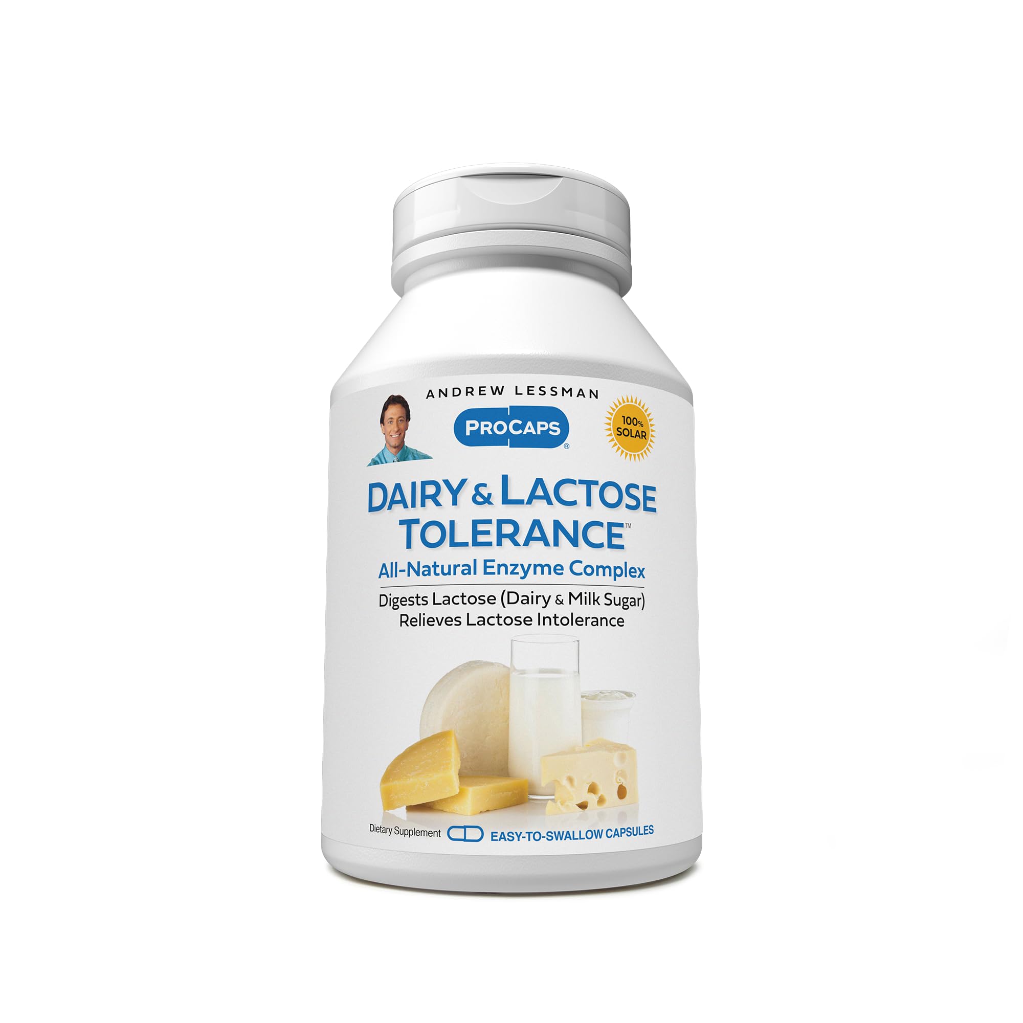 ANDREW LESSMAN Dairy and Lactose Tolerance 60 Capsules - Enhances Natural Digestion of Dairy and Lactose. Mild, Powerful, All-Natural Enzymes Help Avoid GI Discomforts in Digestion. No Additives