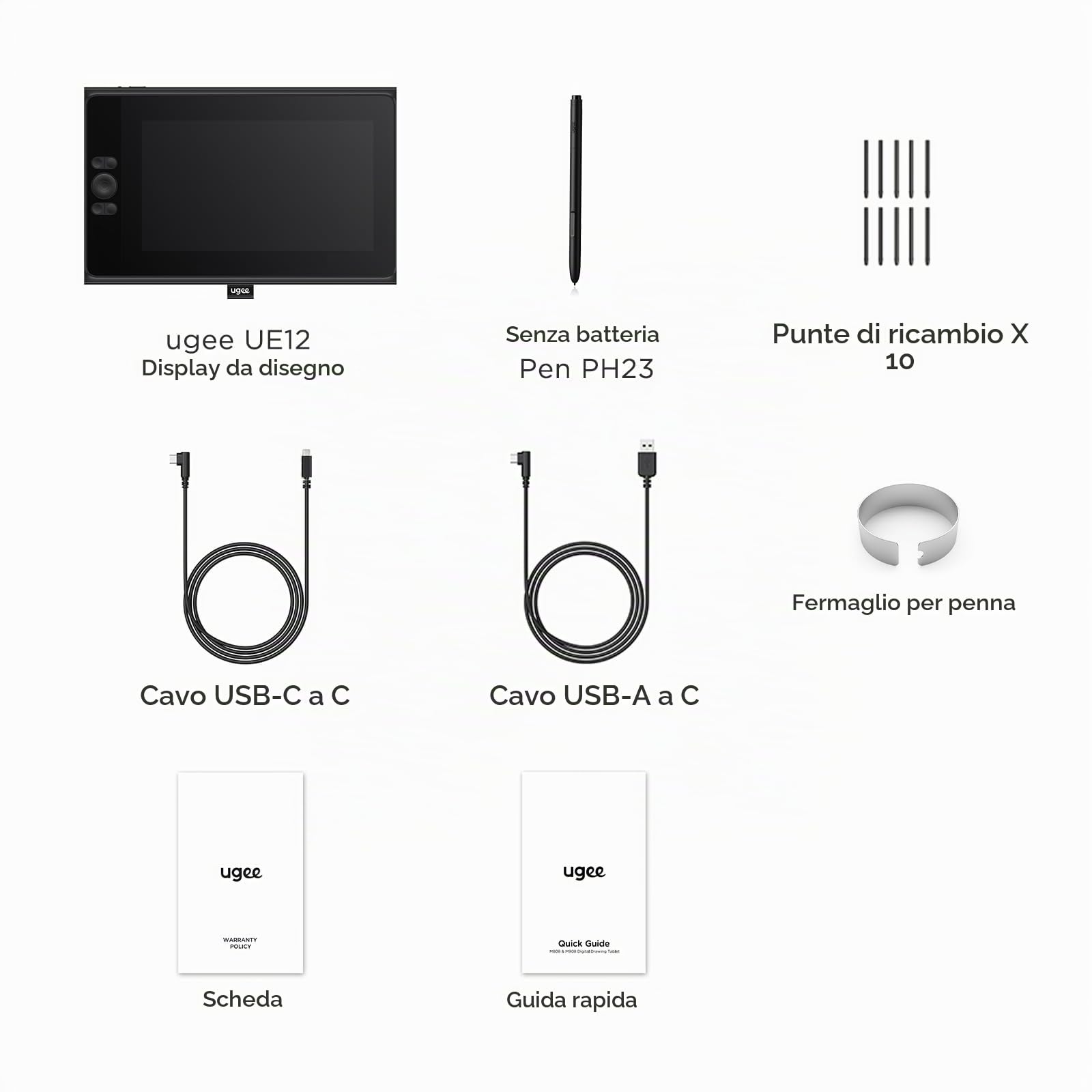ugee tavoletta grafica con schermo UE12 11,6 pollici,124% sRGB Ultra-Wide Color Gamut ideale per l'ufficio domestico e l'apprendimento online (11,6 pollici)