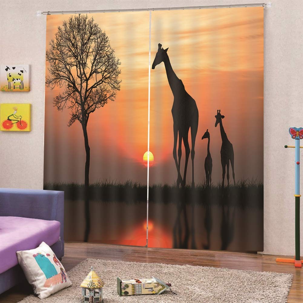 Ommda Modern 3D Print Animals Giraffe Sunset Scene Curtains Blackout Thermal Insulated Window Curtains for Living Room 2 Panels 320x270cm(WxH)